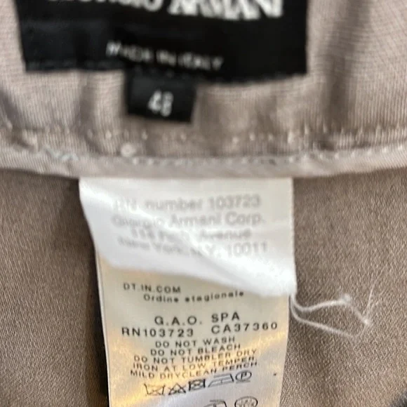 Giorgio Armani Tan Side Zip Flat Front Pants Trousers Size 48 = US 12 - Picture 5 of 11